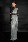 Buy_Nikhil Thampi_Silver Volvo Embellished Shimmer Pre-draped Saree With Sheer Bodysuit  _Online_at_Aza_Fashions