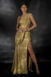 Buy_Nikhil Thampi_Gold Volvo Embellished Shimmer Pre-draped Lehenga Saree With Blouse  _at_Aza_Fashions