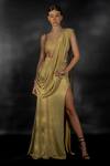 Buy_Nikhil Thampi_Gold Volvo Embellished Shimmer Pre-draped Lehenga Saree With Blouse  _Online_at_Aza_Fashions