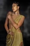 Shop_Nikhil Thampi_Gold Volvo Embellished Shimmer Pre-draped Lehenga Saree With Blouse  _at_Aza_Fashions