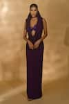 Nikhil Thampi_Purple Volvo Embellished Rhinestone Deep Cowl Gown With Bralette _at_Aza_Fashions