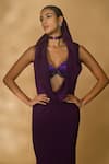 Shop_Nikhil Thampi_Purple Volvo Embellished Rhinestone Deep Cowl Gown With Bralette 