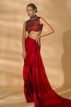 Nikhil Thampi_Red Georgette Embellished Pre-draped Solid Saree With Blouse  _Online_at_Aza_Fashions