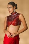 Shop_Nikhil Thampi_Red Georgette Embellished Pre-draped Solid Saree With Blouse  _Online_at_Aza_Fashions