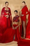 Nikhil Thampi_Red Georgette Embellished Pre-draped Solid Saree With Blouse  _at_Aza_Fashions