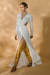 Nikhil Thampi_White Volvo Embellished Rhinestone V-neck Cut-out Anarakali With Pant  _Online_at_Aza_Fashions