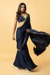 Buy_Quench A Thirst_Blue Modal Satin Sequin Embellished Pre-draped Saree With Blouse _Online_at_Aza_Fashions