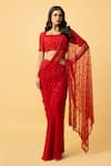 Buy_Quench A Thirst_Red Georgette Jaal Embellished Pre-draped Saree With Blouse _at_Aza_Fashions