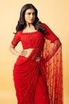 Quench A Thirst_Red Georgette Jaal Embellished Pre-draped Saree With Blouse _Online_at_Aza_Fashions