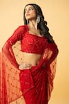 Buy_Quench A Thirst_Red Georgette Jaal Embellished Pre-draped Saree With Blouse _Online_at_Aza_Fashions