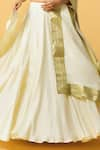 Quench A Thirst_Ivory Modal Satin Lace V-neck Plain Lehenga Set With Border Dupatta _Online_at_Aza_Fashions