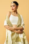 Buy_Quench A Thirst_Ivory Modal Satin Lace V-neck Plain Lehenga Set With Border Dupatta _Online_at_Aza_Fashions