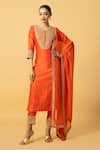 Buy_Quench A Thirst_Orange Chanderi Silk Embroidered Bead V-neck Floral Sequin Kurta Pant Set _at_Aza_Fashions