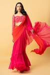 Shop_Quench A Thirst_Orange Georgette Embroidered Bead Ombre Pre-draped Ruffle Saree With Blouse _Online_at_Aza_Fashions