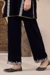 Shop_Inej_Blue Velvet Sequins, Embroidery Round Neck Kashmiri Kurta And Pant Set _Online_at_Aza_Fashions