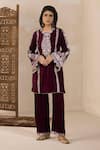 Buy_Inej_Maroon Velvet Sequins, Embroidery Round Neck Kashmiri Kurta And Pant Set _at_Aza_Fashions