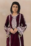 Shop_Inej_Maroon Velvet Sequins, Embroidery Round Neck Kashmiri Kurta And Pant Set _at_Aza_Fashions