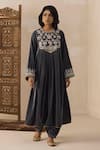 Buy_Inej_Grey Velvet Embroidered Floral Round Anarkali And Salwar Set _at_Aza_Fashions