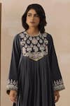 Shop_Inej_Grey Velvet Embroidered Floral Round Anarkali And Salwar Set _at_Aza_Fashions