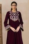Shop_Inej_Maroon Velvet Embroidery Round Neck Floral Anarkali And Salwar Set _at_Aza_Fashions