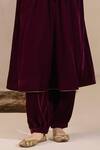 Inej_Maroon Velvet Embroidery Round Neck Floral Anarkali And Salwar Set _Online_at_Aza_Fashions