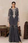 Buy_Inej_Grey Velvet Embroidered Kashmiri Round Floral Kurta And Gharara Set _at_Aza_Fashions