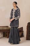 Buy_Inej_Grey Velvet Embroidered Kashmiri Round Floral Kurta And Gharara Set 