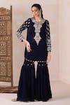 Buy_Inej_Blue Velvet Embroidery, Sequins, Zari Round Kashmiri Floral Kurta And Gharara Set _at_Aza_Fashions