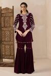 Buy_Inej_Maroon Velvet Embroidery, Sequins, Gota Patti Kashmiri Kurta And Gharara Set _at_Aza_Fashions