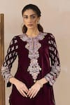 Inej_Maroon Velvet Embroidery, Sequins, Gota Patti Kashmiri Kurta And Gharara Set _Online_at_Aza_Fashions