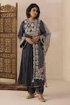 Inej_Grey Organza Embroidered Floral Border Dupatta _Online_at_Aza_Fashions