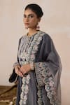 Buy_Inej_Grey Organza Embroidered Floral Border Dupatta _Online_at_Aza_Fashions