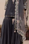 Inej_Grey Organza Embroidered Floral Border Dupatta _at_Aza_Fashions