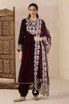 Inej_Maroon Organza Embroidered Floral Border Dupatta _Online_at_Aza_Fashions