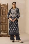 Buy_Inej_Grey Velvet Embroidered Floral Round Kurta And Pant Set _at_Aza_Fashions