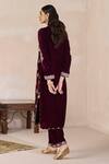 Shop_Inej_Maroon Velvet Embroidered Floral Round Straight Kurta And Pant Set _at_Aza_Fashions