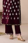 Buy_Inej_Maroon Velvet Embroidered Floral Round Straight Kurta And Pant Set _Online_at_Aza_Fashions