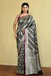Buy_Nazaakat by Samara Singh_Black Silk Woven Stripe Saree With Running Blouse_at_Aza_Fashions