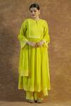 Buy_Farha Syed_Yellow Silk, , Silk, Organza Embroidered Anarkali Palazzo Set _at_Aza_Fashions