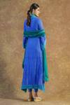 Shop_Farha Syed_Blue Mul Chanderi Silk Embroidered Lace V Neck Kurta Dhoti Pant Set _at_Aza_Fashions