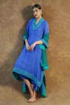 Shop_Farha Syed_Blue Mul Chanderi Silk Embroidered Lace V Neck Kurta Dhoti Pant Set _Online_at_Aza_Fashions
