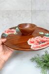 Shop_Floursha_Brown Acacia Wood Hand Paint Mezze Platter Set_at_Aza_Fashions