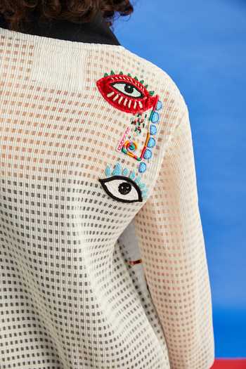 Buy_Shilpi Gupta_White Crepe Sequins, Beads, Embroidery High Evil Eye Applique Bomber Jacket _Online_at_Aza_Fashions