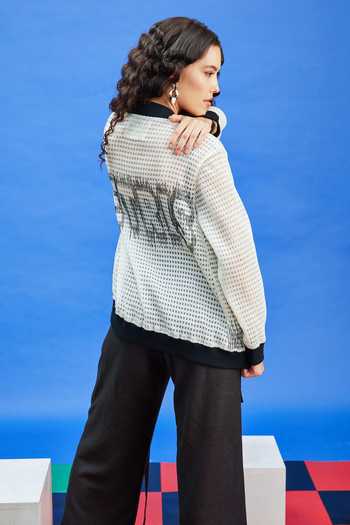 Shop_Shilpi Gupta_White Beads High Neck Tetris Embroidered Placement Bomber Jacket _at_Aza_Fashions