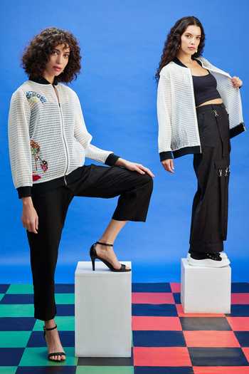 Shilpi Gupta_White Beads High Neck Tetris Embroidered Placement Bomber Jacket _Online_at_Aza_Fashions