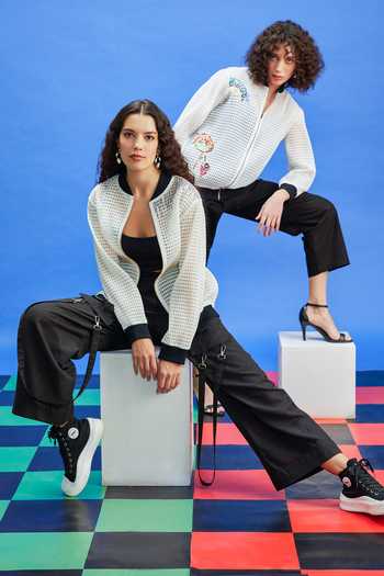 Buy_Shilpi Gupta_White Beads High Neck Tetris Embroidered Placement Bomber Jacket _Online_at_Aza_Fashions
