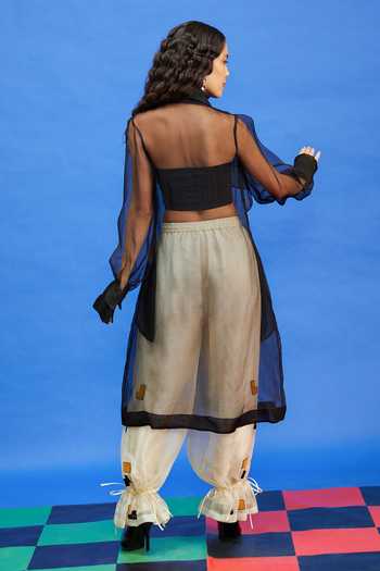 Shop_Shilpi Gupta_Black Organza Collared Sheer Cape Shirt _at_Aza_Fashions