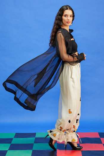 Shilpi Gupta_Black Organza Collared Sheer Cape Shirt _Online_at_Aza_Fashions