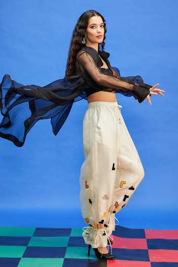 Buy_Shilpi Gupta_Black Organza Collared Sheer Cape Shirt _Online_at_Aza_Fashions