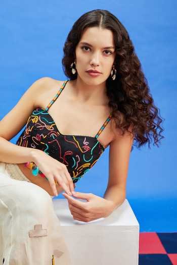 Shop_Shilpi Gupta_Black Silk Beads, Embroidery Sweetheart Neck Embellished Corset _at_Aza_Fashions